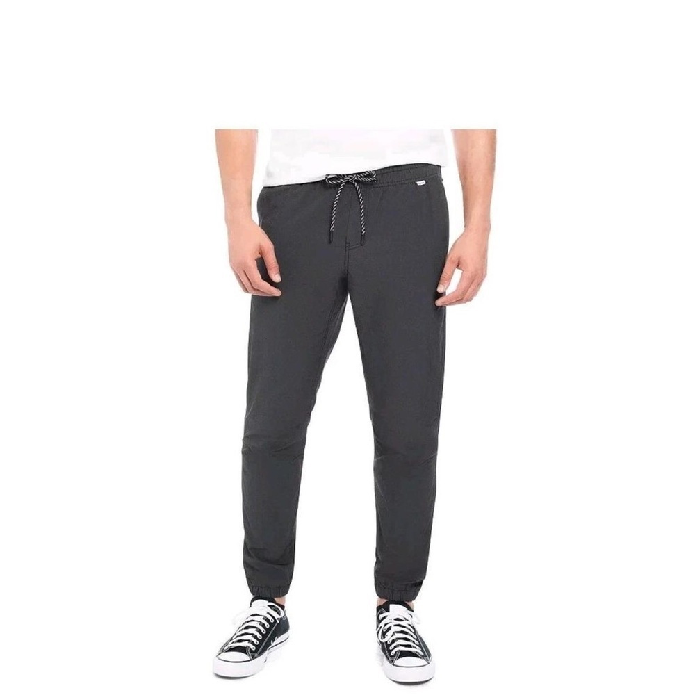 Hurley Men's Tapered Fit Tech Twill Drawstring Waist Jogger (Black, S)